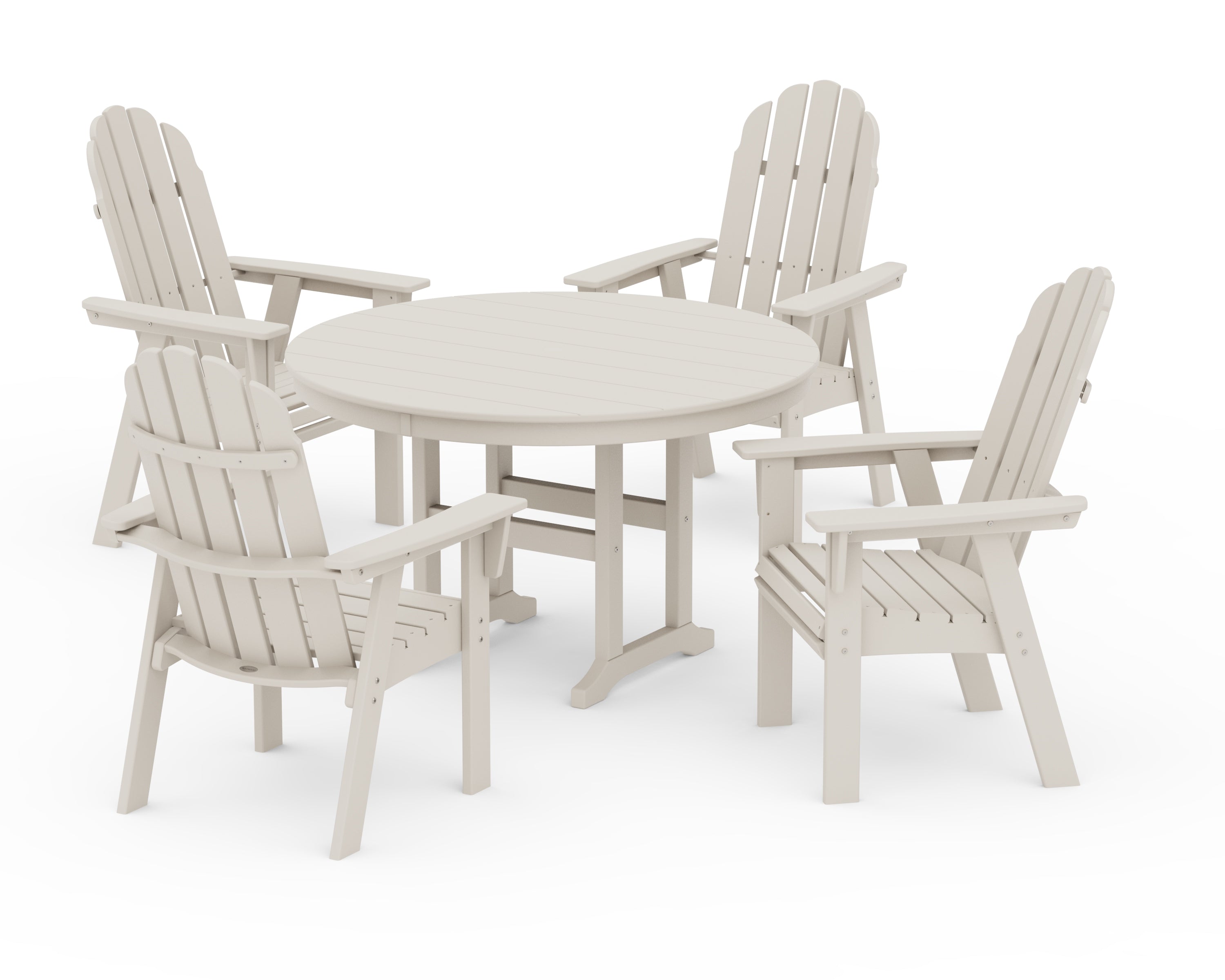 POLYWOOD® Vineyard Curveback Adirondack 5-Piece Round Farmhouse Dining Set in Sand