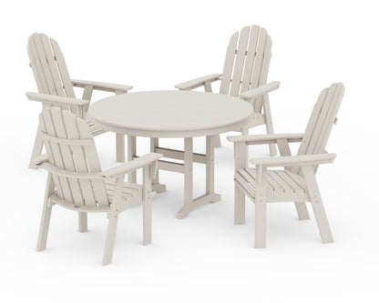 POLYWOOD® Vineyard Curveback Adirondack 5-Piece Round Farmhouse Dining Set in Sand