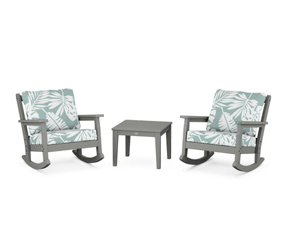 POLYWOOD® Chippendale 3-Piece Deep Seating Rocker Set in Slate Grey / Leaf Glacier Spa
