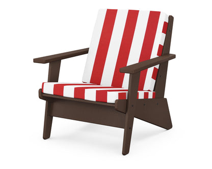 POLYWOOD® Riviera Modern Lounge Chair in Mahogany / Cabana Stripe Crimson