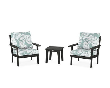 POLYWOOD® Oxford 3-Piece Deep Seating Set in Black / Leaf Glacier Spa