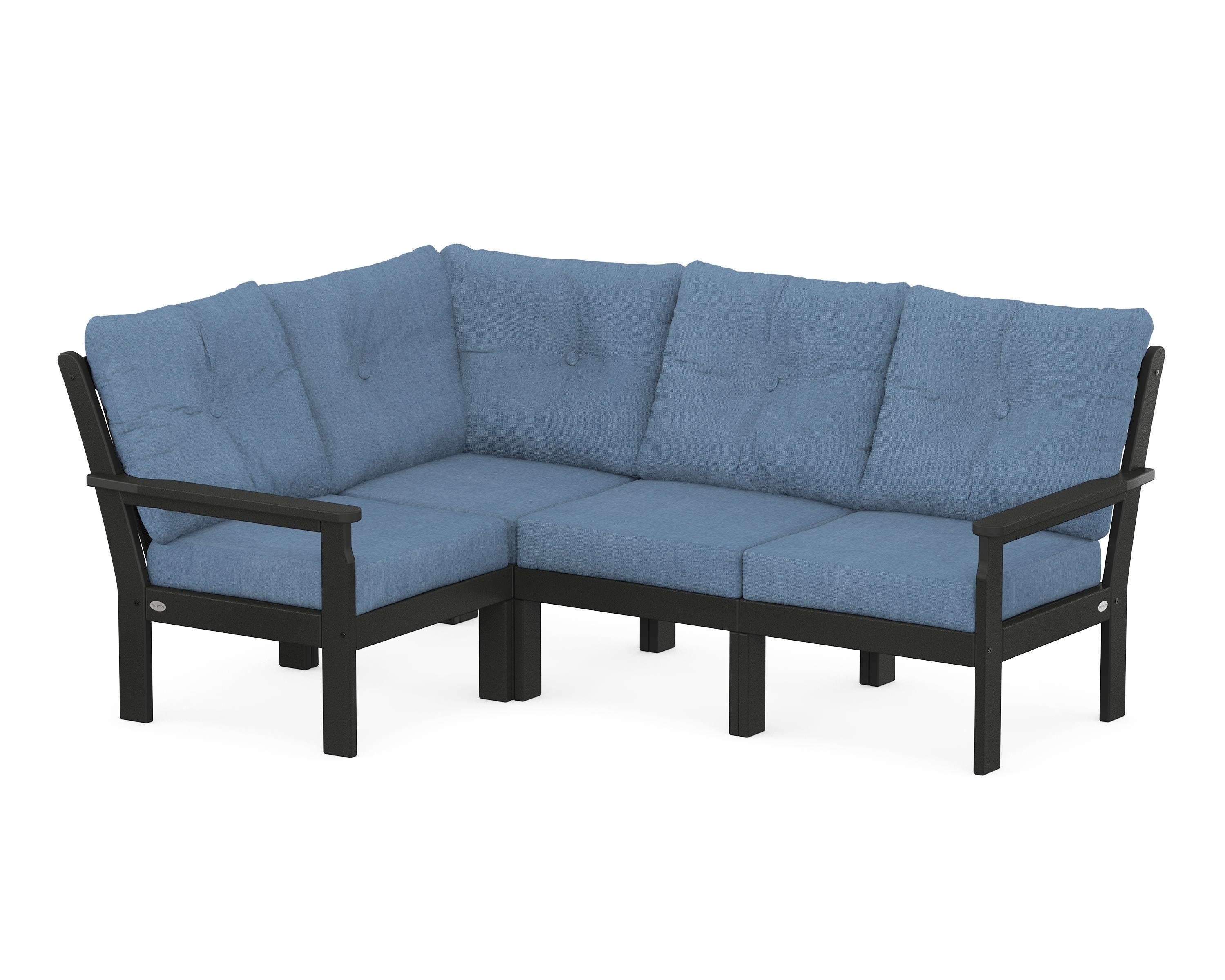 POLYWOOD® Vineyard 4-Piece Sectional in Black / Sky Blue