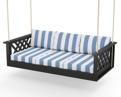 Country Living Wovendale Daybed Swing in Black / Cabana Stripe Sky Blue