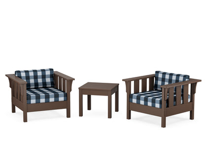 Martha Stewart by POLYWOOD® Acadia 3-Piece Deep Seating Set in Mahogany / Buffalo Plaid Marine Indigo