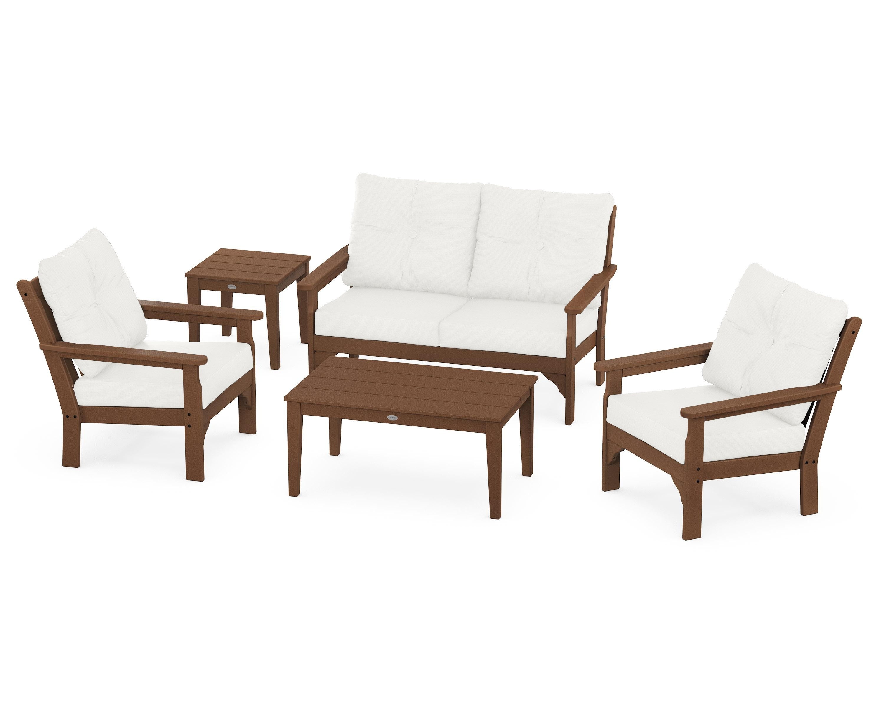 POLYWOOD® Vineyard 5-Piece Deep Seating Set in Teak / Natural Linen
