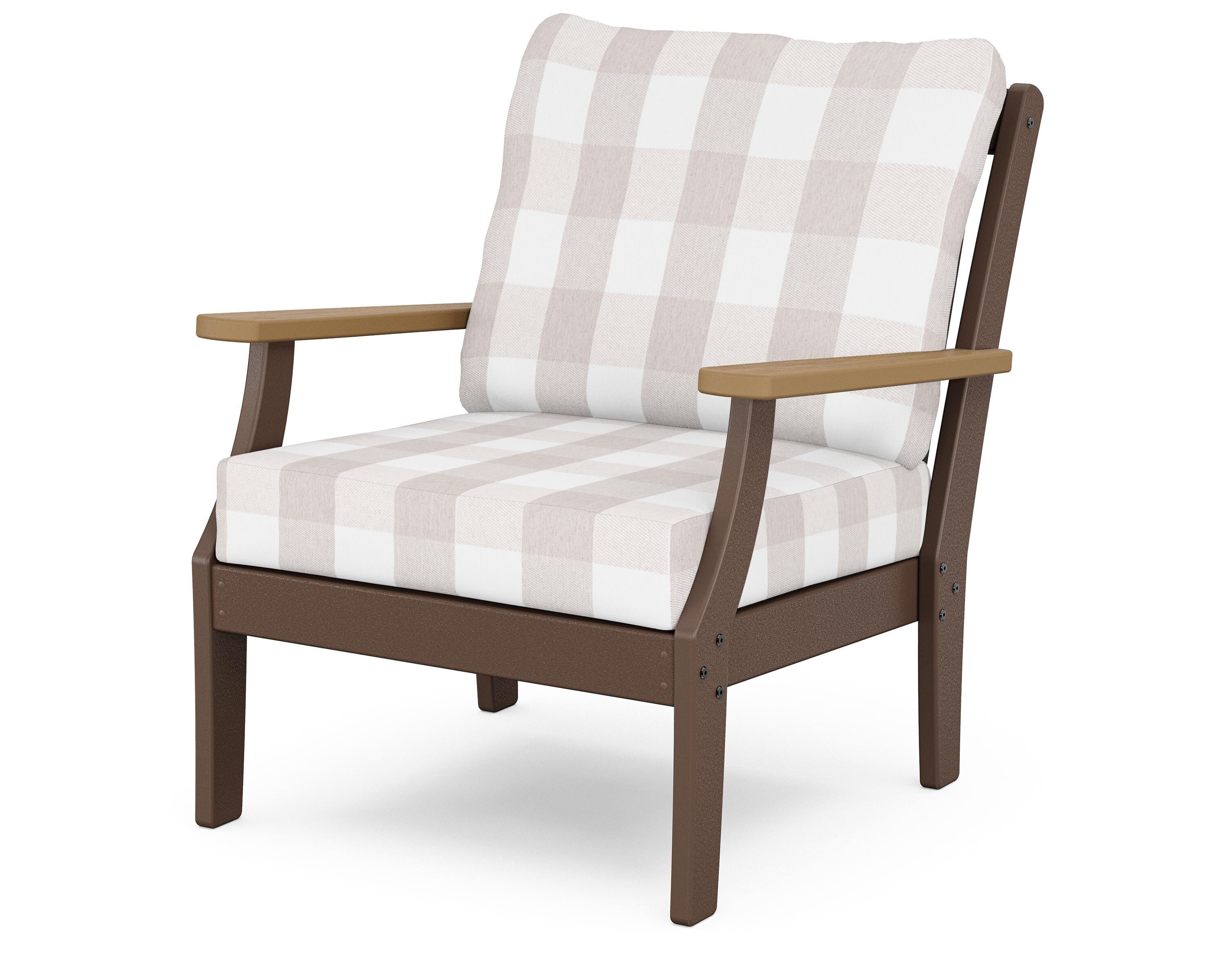 POLYWOOD® Braxton Deep Seating Chair in Mahogany / Natural / Buffalo Plaid Dune Burlap
