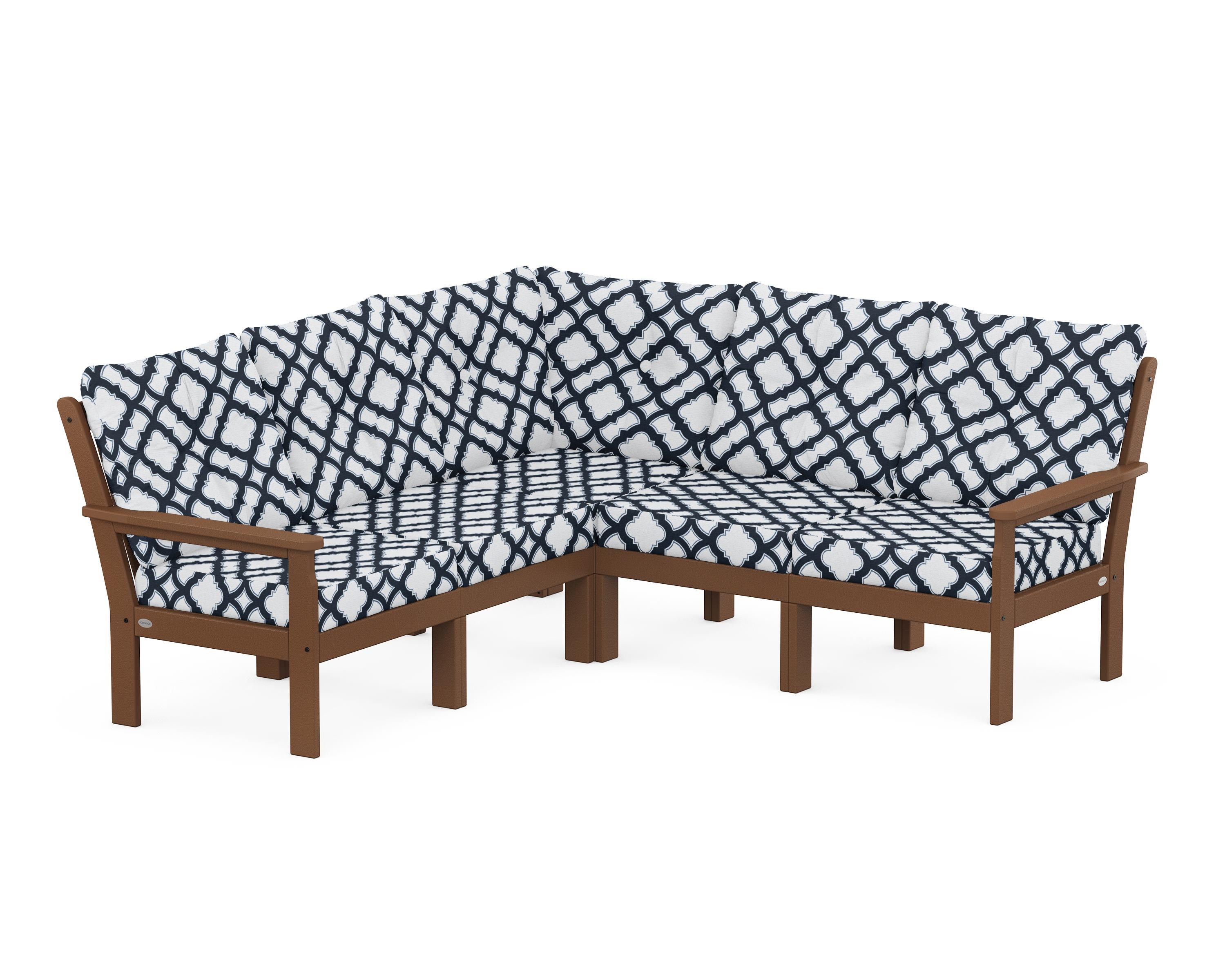 POLYWOOD® Vineyard 5-Piece Sectional in Teak / Trellis Marine Indigo