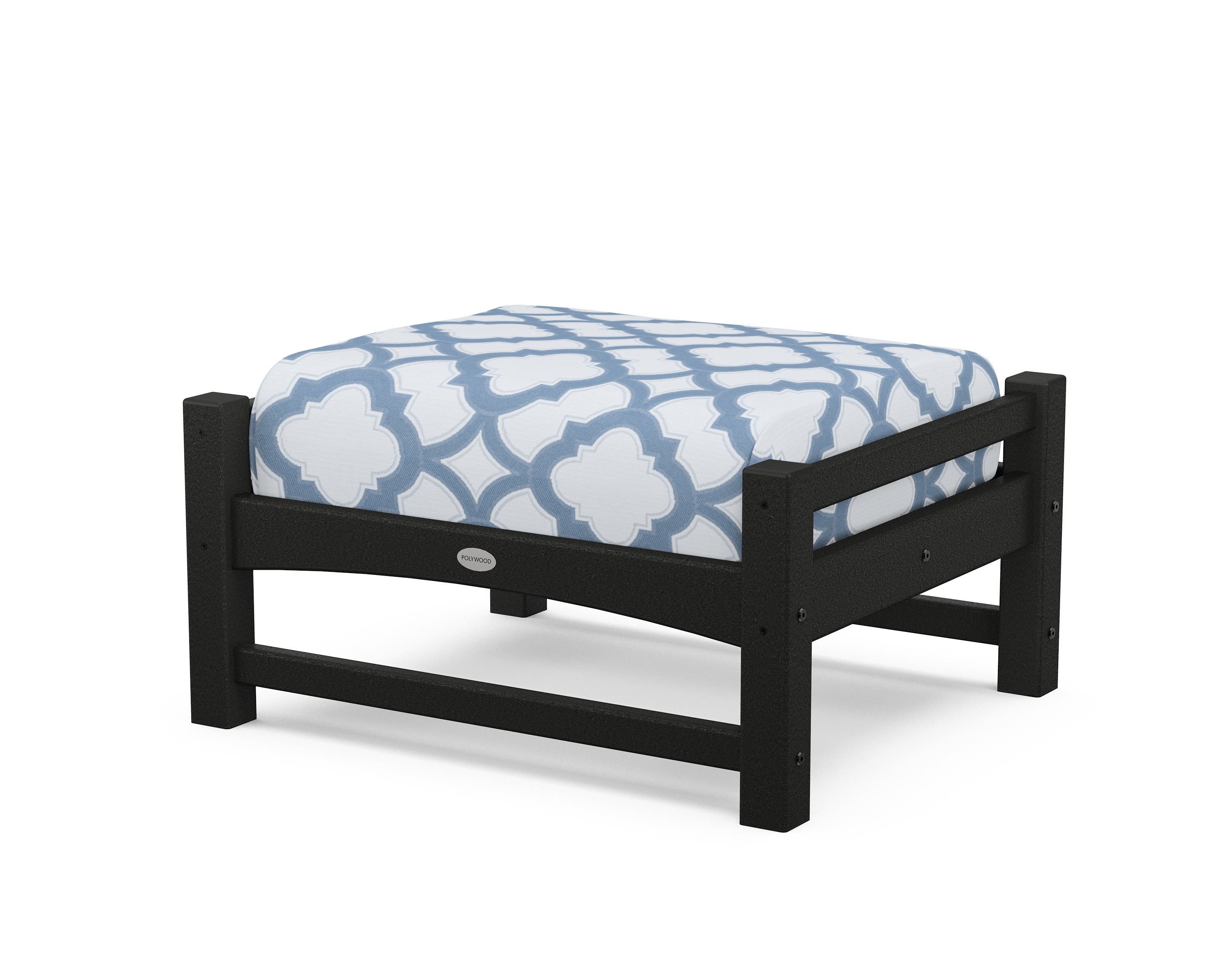 POLYWOOD® Club Ottoman in Black / Trellis Sky Blue