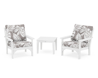 POLYWOOD® Vineyard 3-Piece Deep Seating Set in White / Leaf Grey Mist