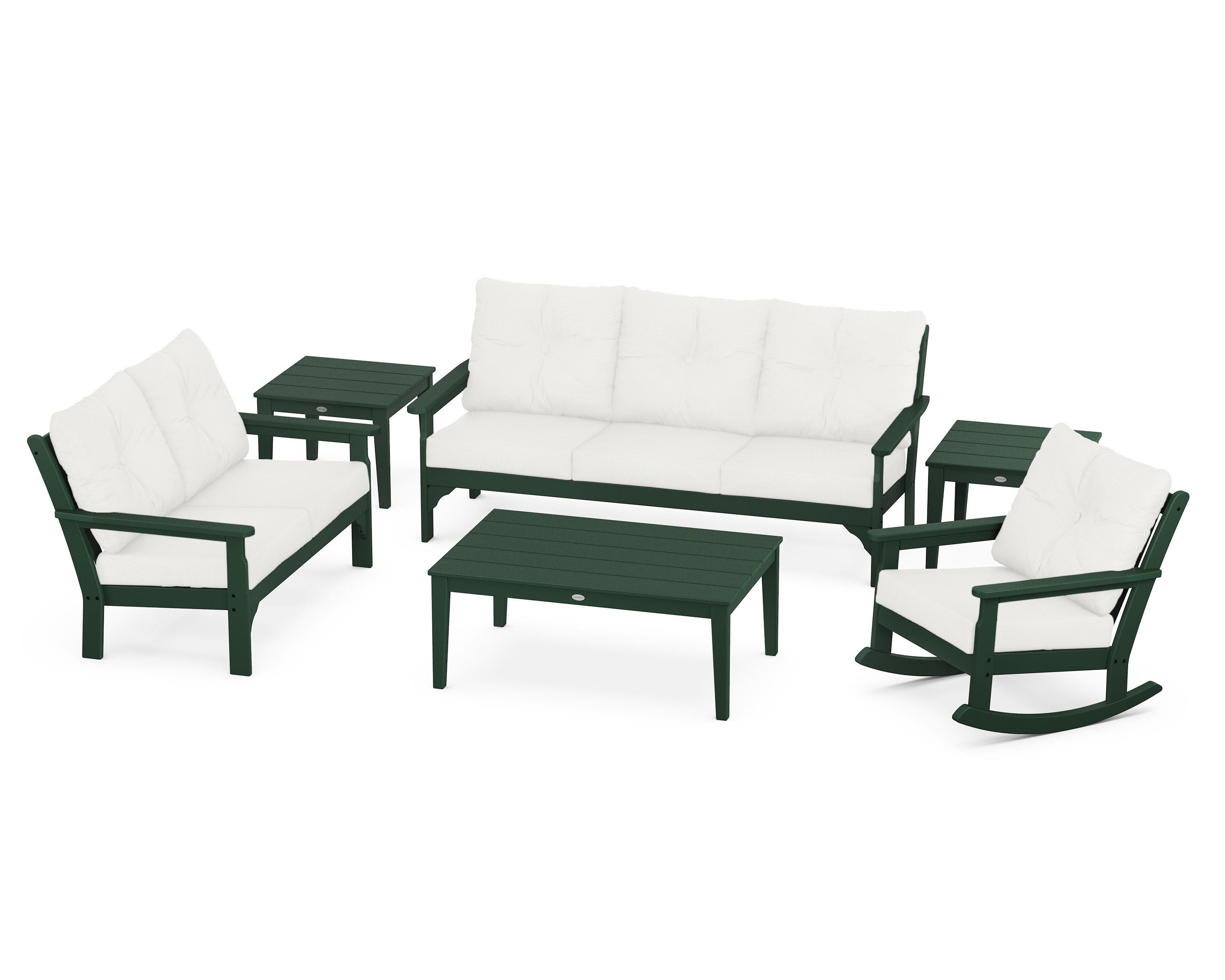 POLYWOOD® Vineyard 6-Piece Deep Seating Set in Green / Natural Linen
