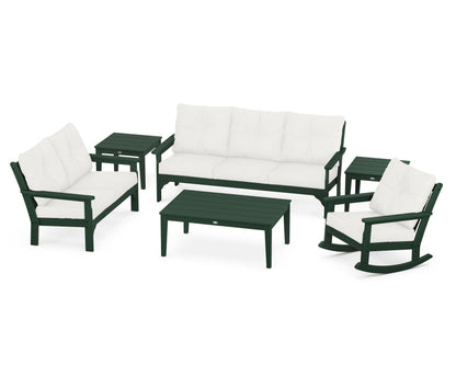 POLYWOOD® Vineyard 6-Piece Deep Seating Set in Green / Natural Linen