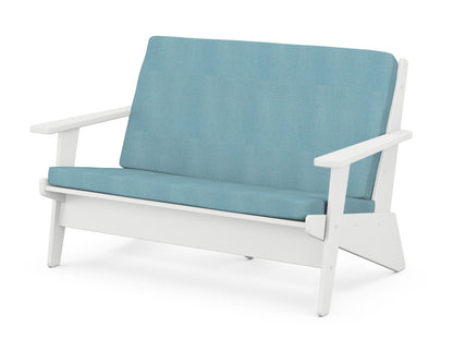 POLYWOOD® Riviera Modern Lounge Loveseat in White / Lattice Sky Blue