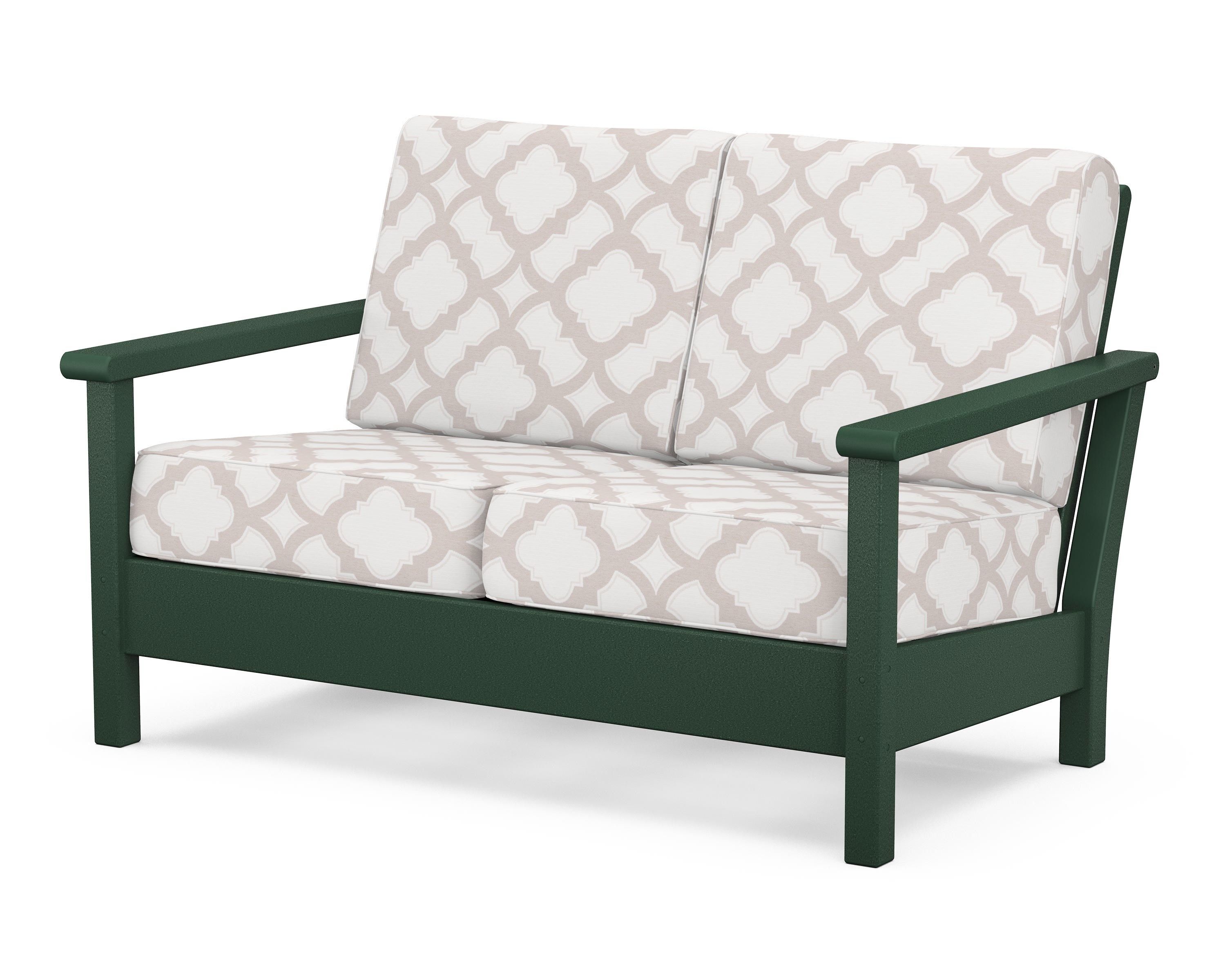 POLYWOOD® Harbour Deep Seating Loveseat in Green / Trellis Dune Burlap