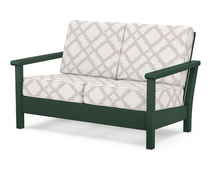 POLYWOOD® Harbour Deep Seating Loveseat in Green / Trellis Dune Burlap