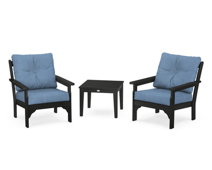 POLYWOOD® Vineyard 3-Piece Deep Seating Set in Black / Sky Blue