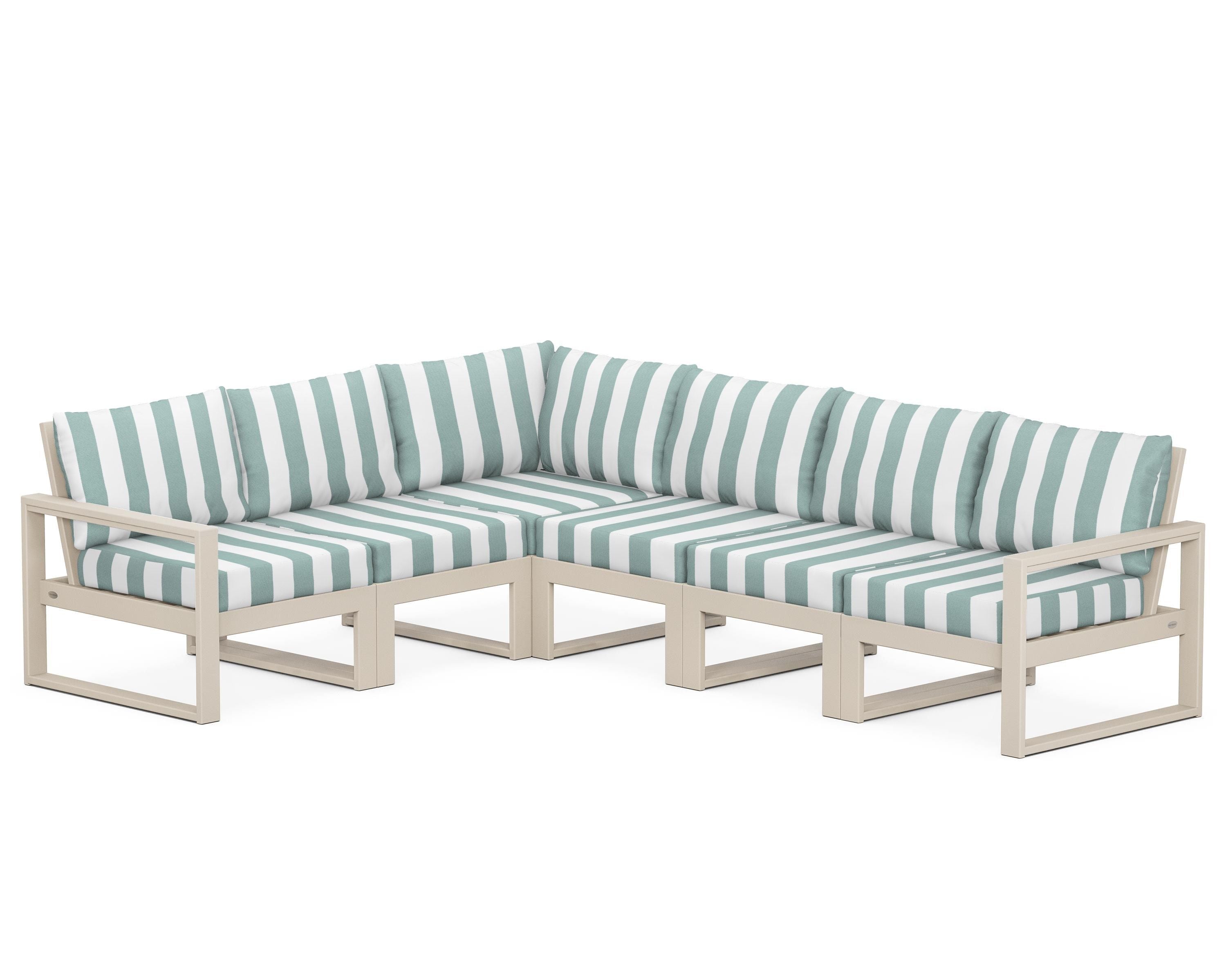 POLYWOOD® EDGE 6-Piece Modular Deep Seating Set in Sand / Cabana Stripe Glacier Spa
