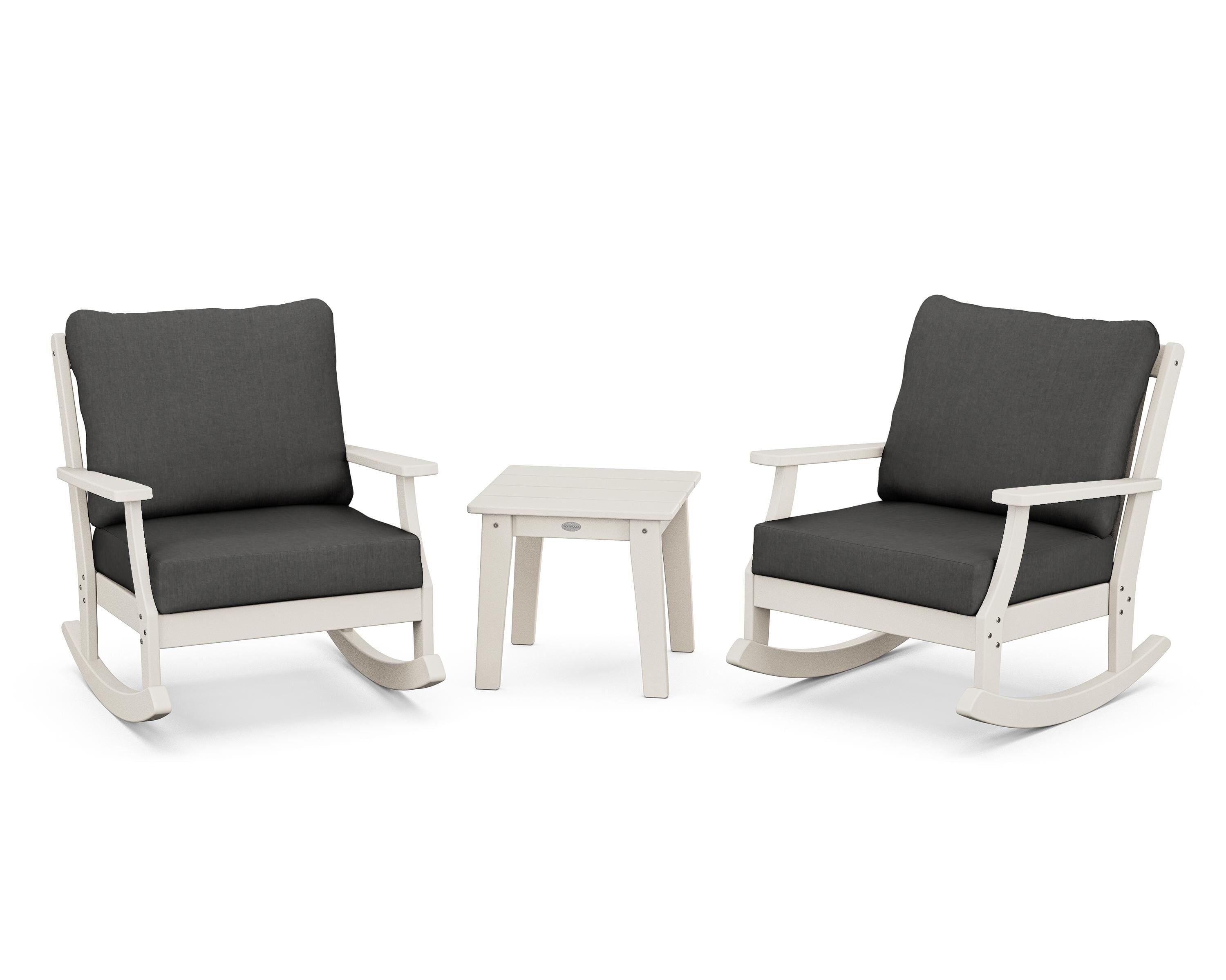 POLYWOOD® Braxton 3-Piece Deep Seating Rocker Set in Sand / Spectrum Carbon