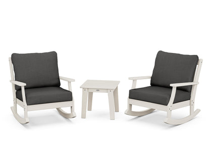 POLYWOOD® Braxton 3-Piece Deep Seating Rocker Set in Sand / Spectrum Carbon