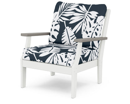 POLYWOOD® Braxton Deep Seating Chair in White / Driftwood / Leaf Marine Indigo