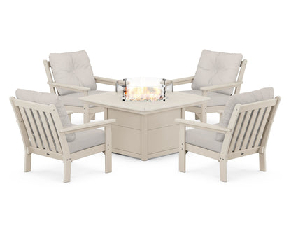 POLYWOOD® Vineyard 5-Piece Conversation Set with Fire Pit Table in Sand / Cast Ash