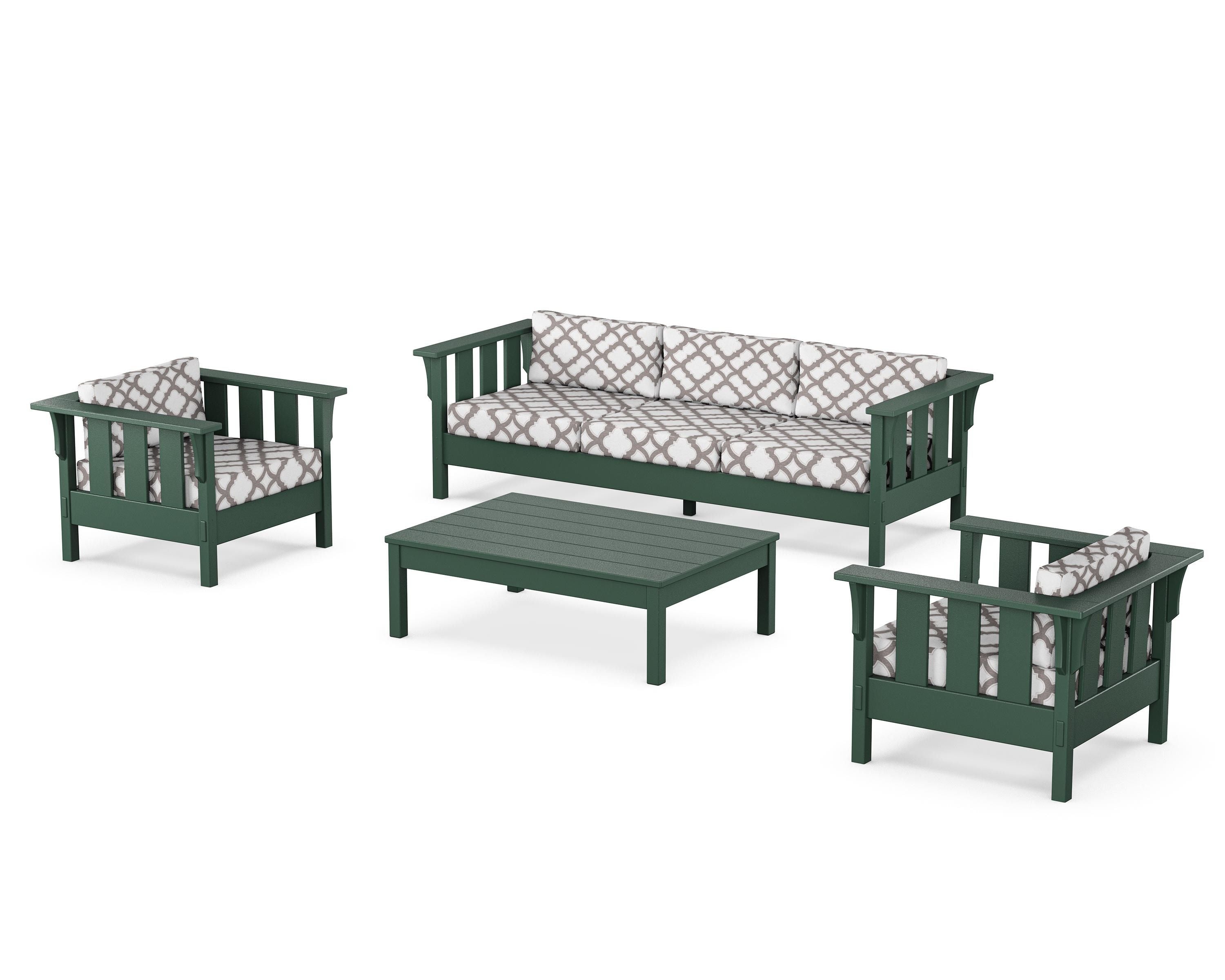 Martha Stewart by POLYWOOD® Acadia 4-Piece Deep Seating Set with Sofa in Green / Trellis Grey Mist