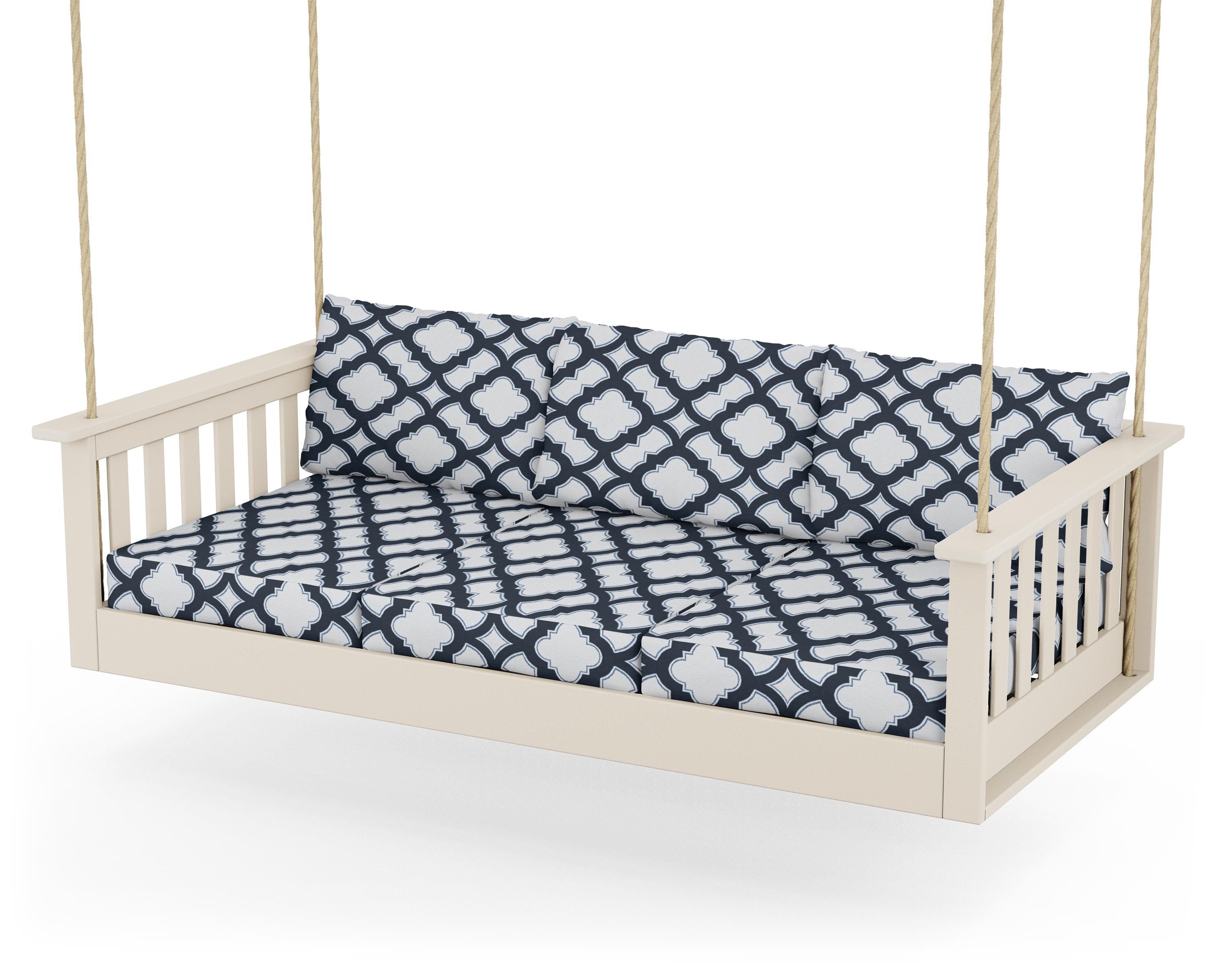 POLYWOOD® Vineyard Daybed Swing in Sand / Trellis Marine Indigo