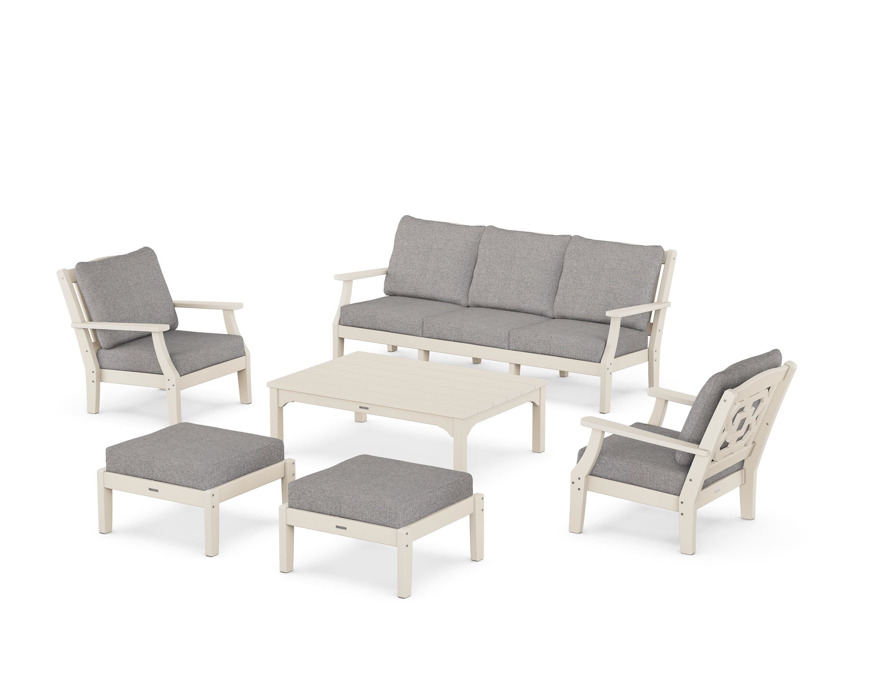 Martha Stewart by POLYWOOD® Chinoiserie 6-Piece Lounge Sofa Set in Sand / Grey Mist
