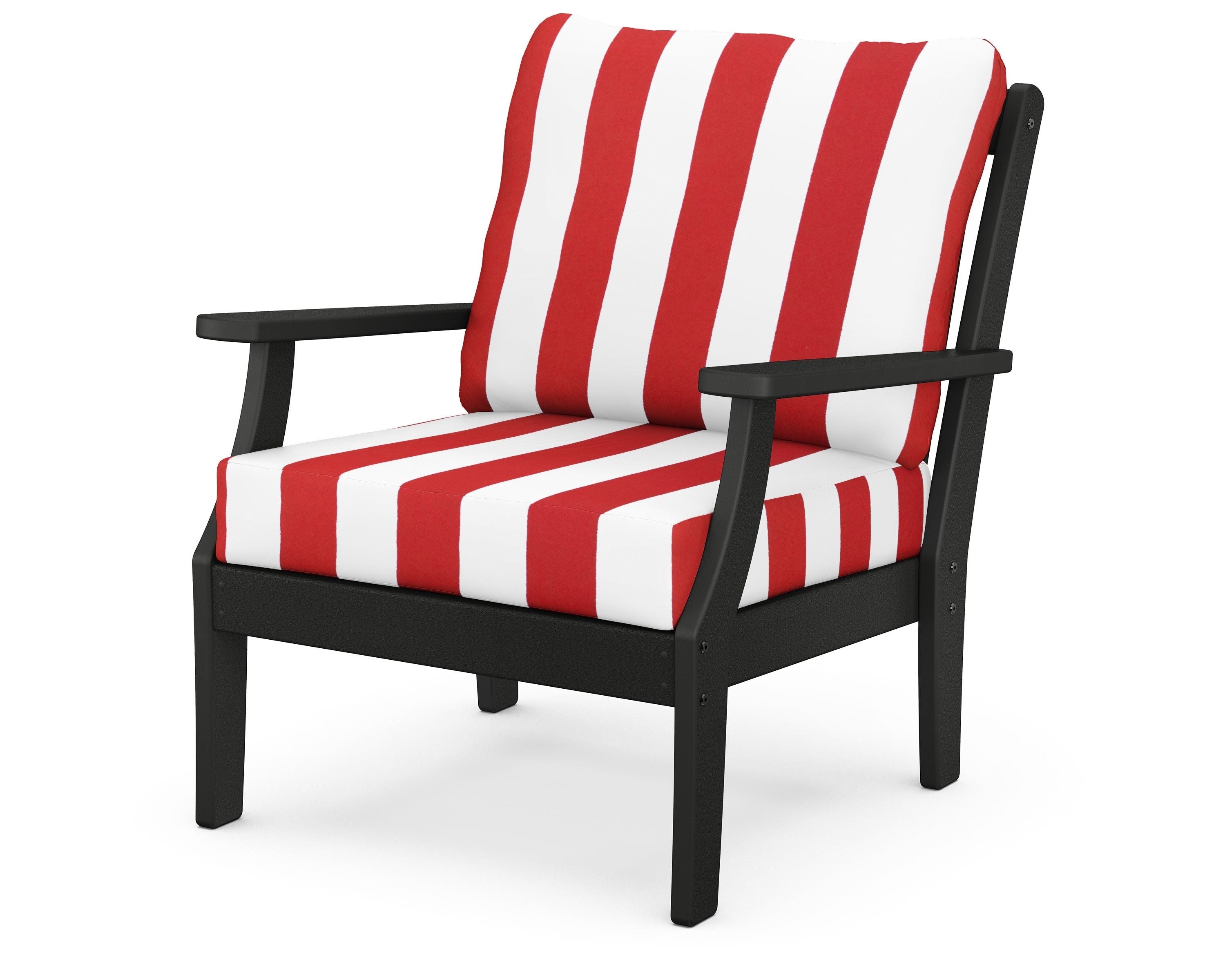 POLYWOOD® Braxton Deep Seating Chair in Black / Cabana Stripe Crimson