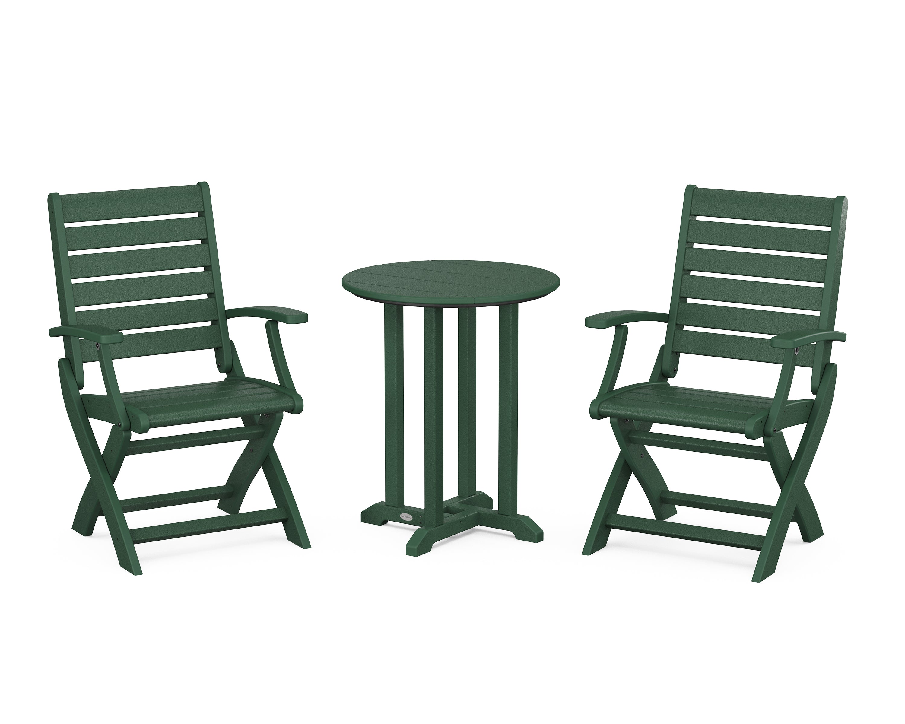 POLYWOOD® Signature Folding Chair 3-Piece Round Farmhouse Bistro Dining Set in Green