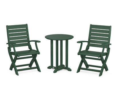 POLYWOOD® Signature Folding Chair 3-Piece Round Farmhouse Bistro Dining Set in Green
