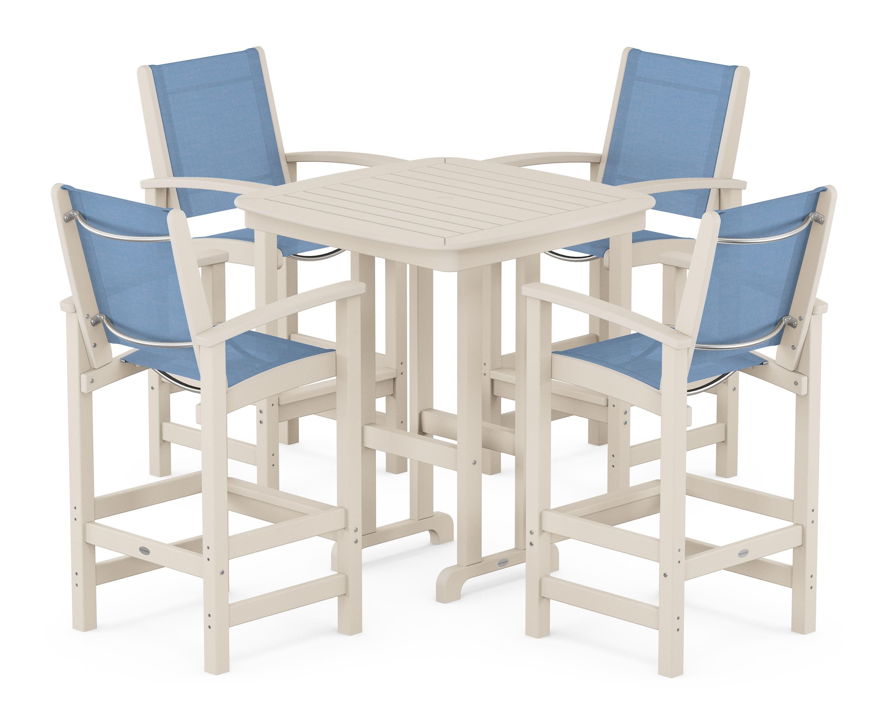 POLYWOOD® Coastal 5-Piece Bar Set in Sand / Poolside Sling