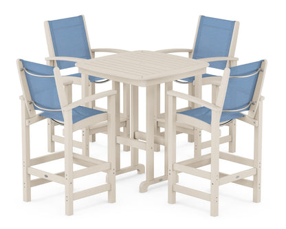POLYWOOD® Coastal 5-Piece Bar Set in Sand / Poolside Sling
