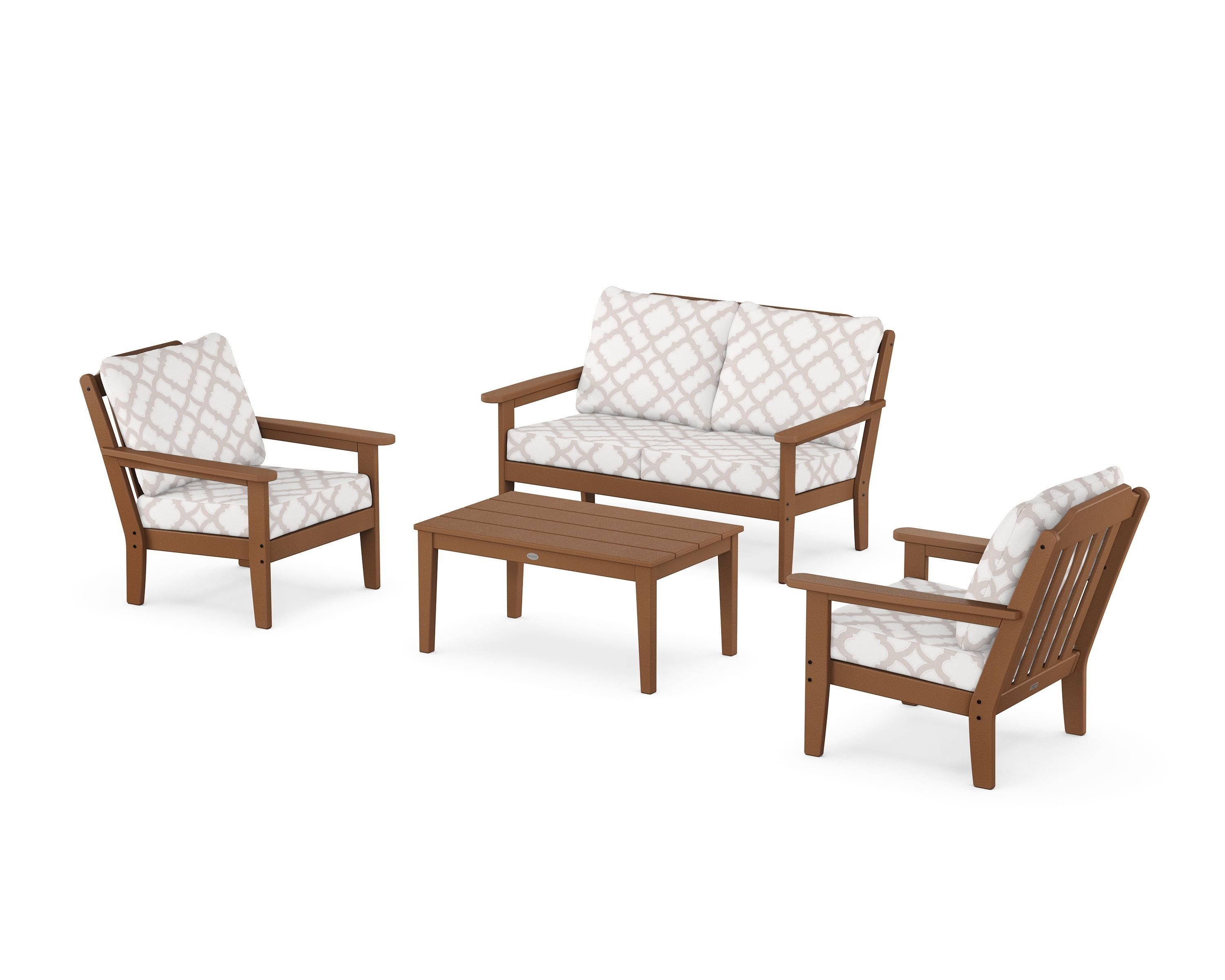 Country Living Cottage 4-Piece Deep Seating Set with Loveseat in Teak / Trellis Dune Burlap