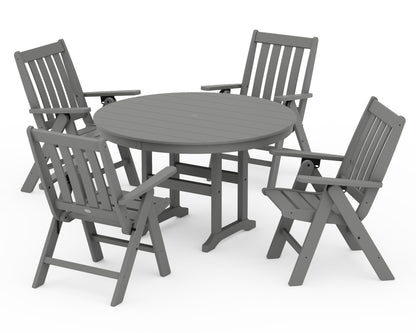 POLYWOOD® Vineyard Folding Chair 5-Piece Round Farmhouse Dining Set in Slate Grey