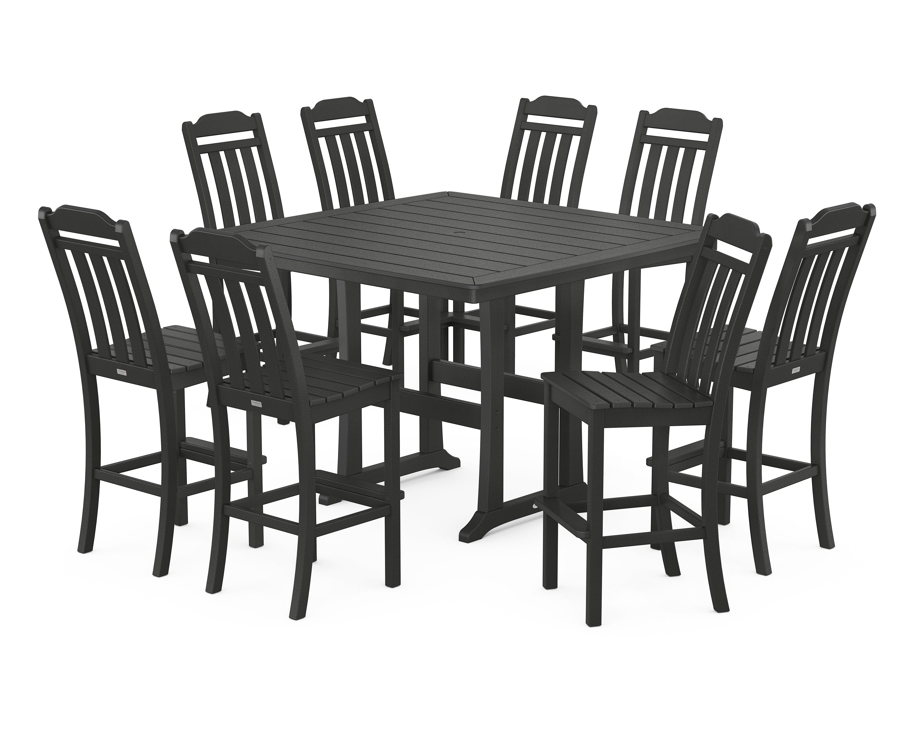 Country Living Cottage 9-Piece Square Side Chair Bar Set with Trestle Legs in Black