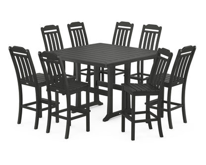 Country Living Cottage 9-Piece Square Side Chair Bar Set with Trestle Legs in Black