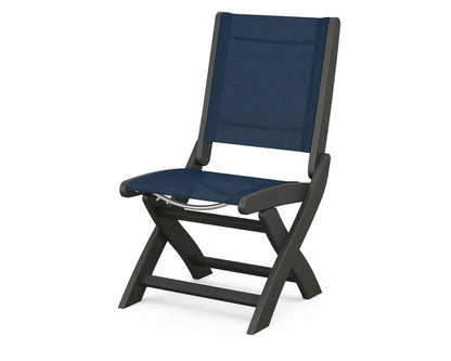 POLYWOOD® Coastal Folding Side Chair in Black / Navy Blue Sling