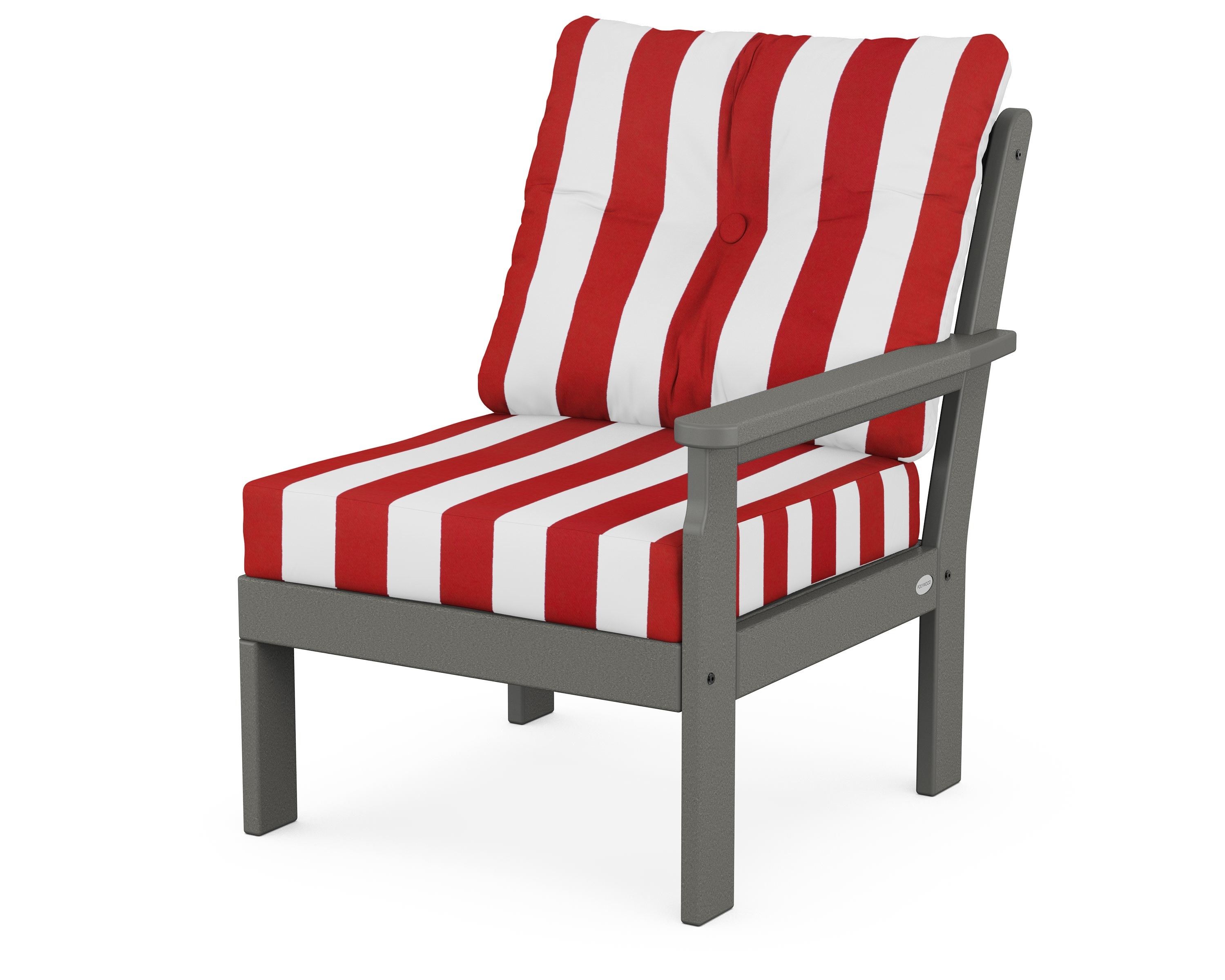 POLYWOOD® Vineyard Modular Right Arm Chair in Slate Grey / Cabana Stripe Crimson