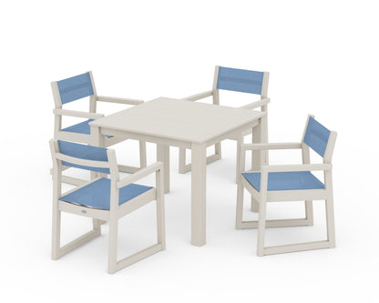 POLYWOOD® EDGE Sling Arm Chair 5-Piece Parsons Dining Set in Sand / Poolside Sling