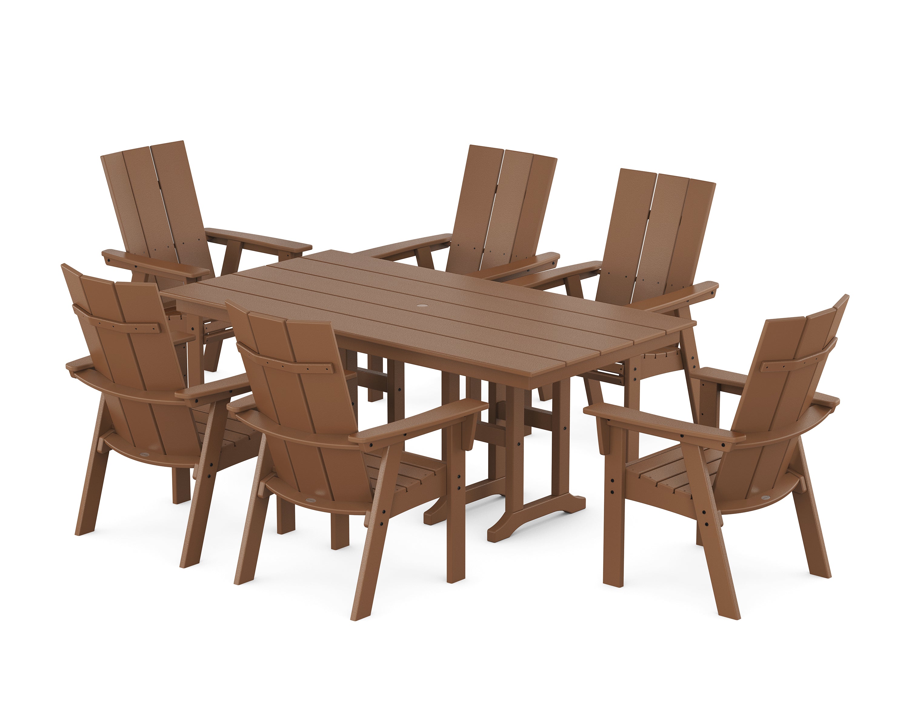 POLYWOOD® Modern Curveback Adirondack 7-Piece Farmhouse Dining Set in Teak