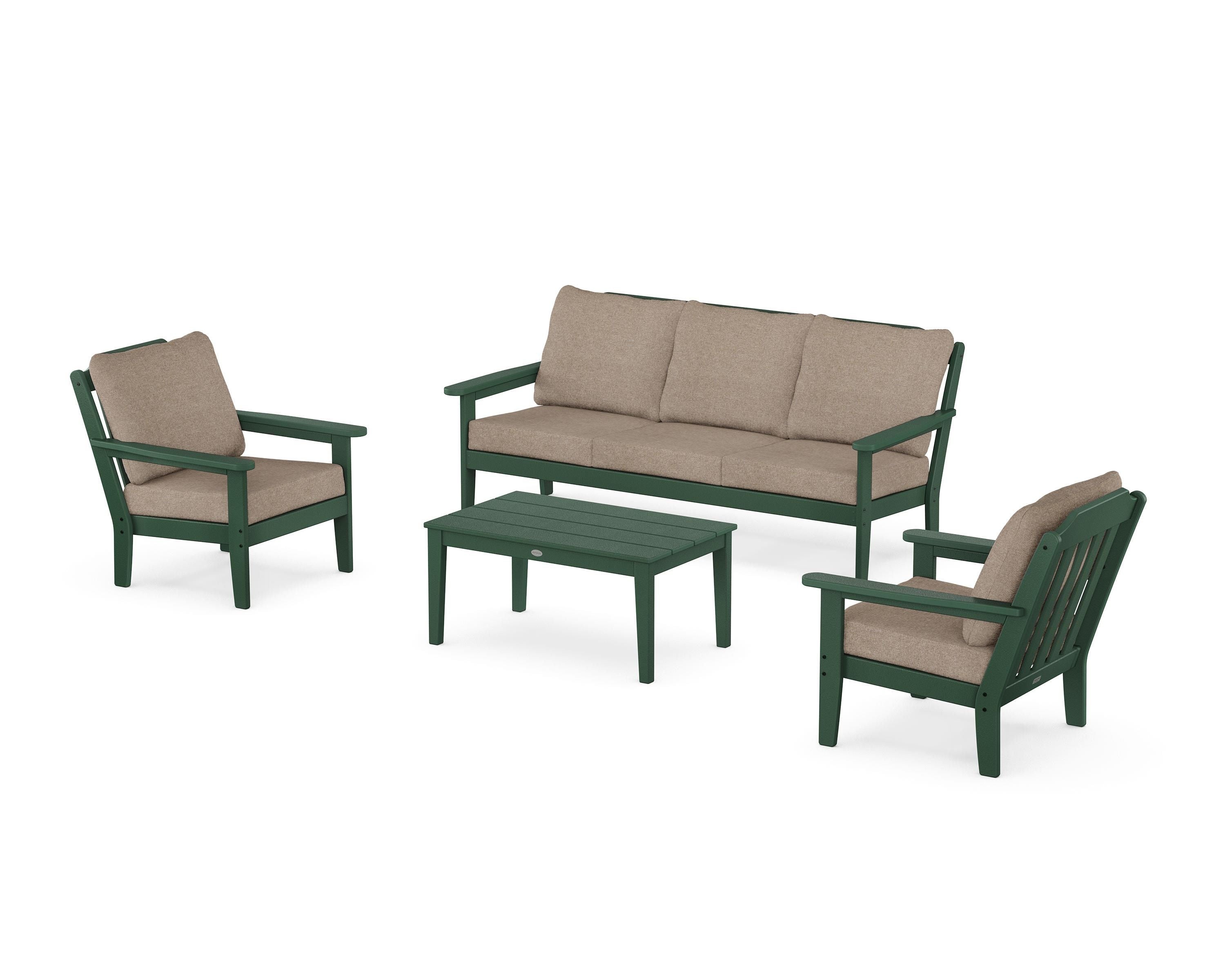 Country Living Cottage 4-Piece Deep Seating Set with Sofa in Green / Spiced Burlap