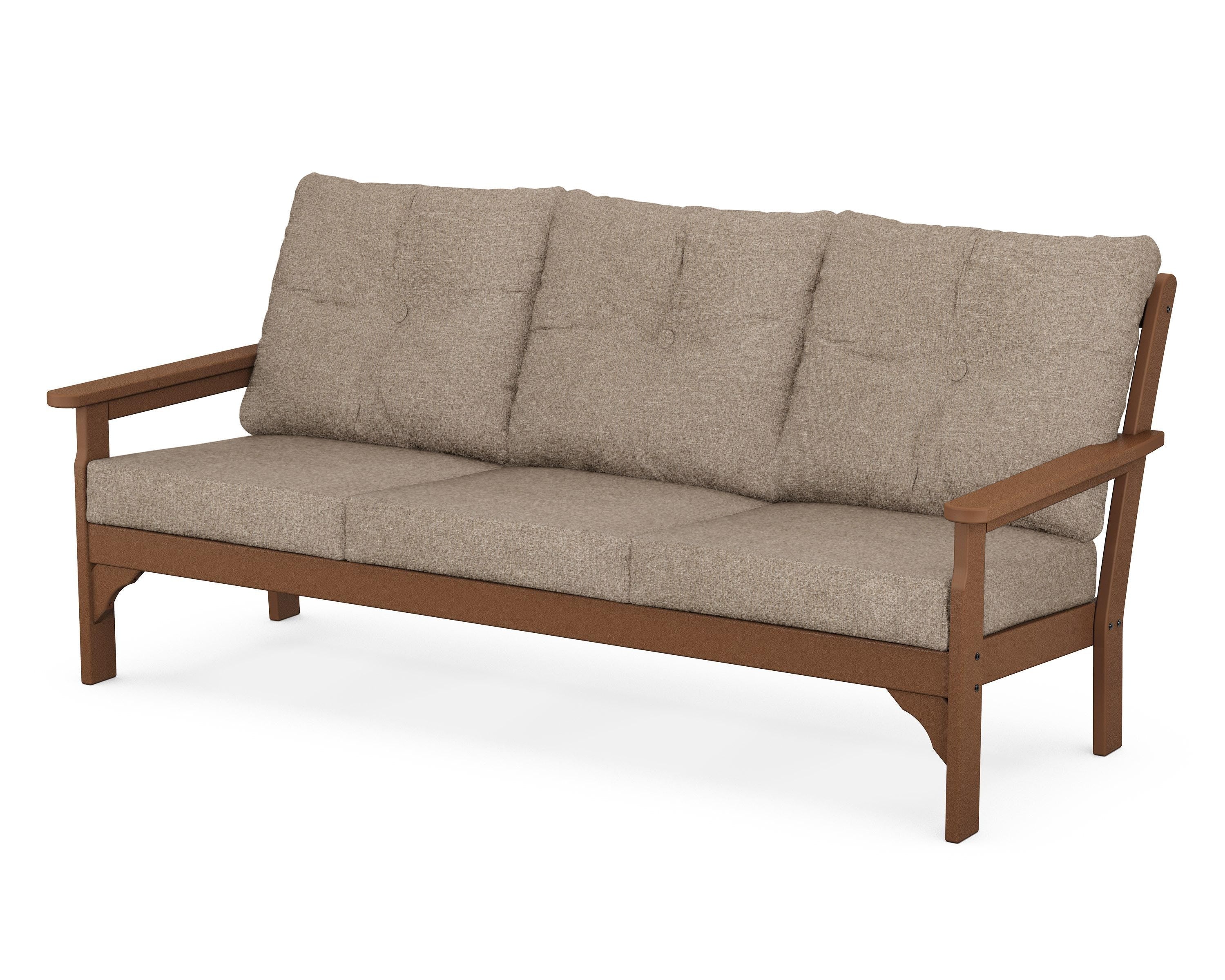 POLYWOOD® Vineyard Deep Seating Sofa in Teak / Spiced Burlap