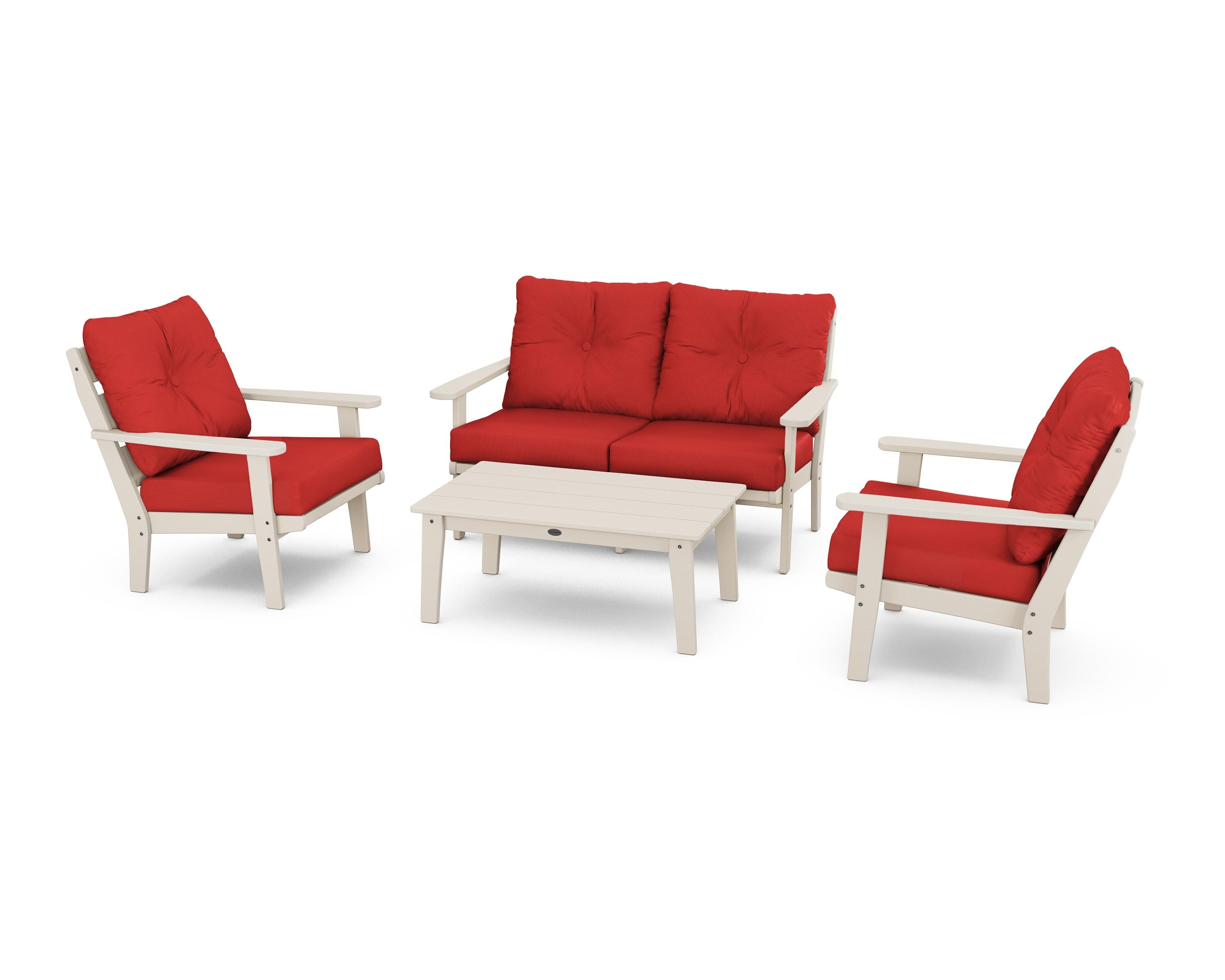 POLYWOOD® Lakeside 4-Piece Deep Seating Set in Sand / Crimson Linen