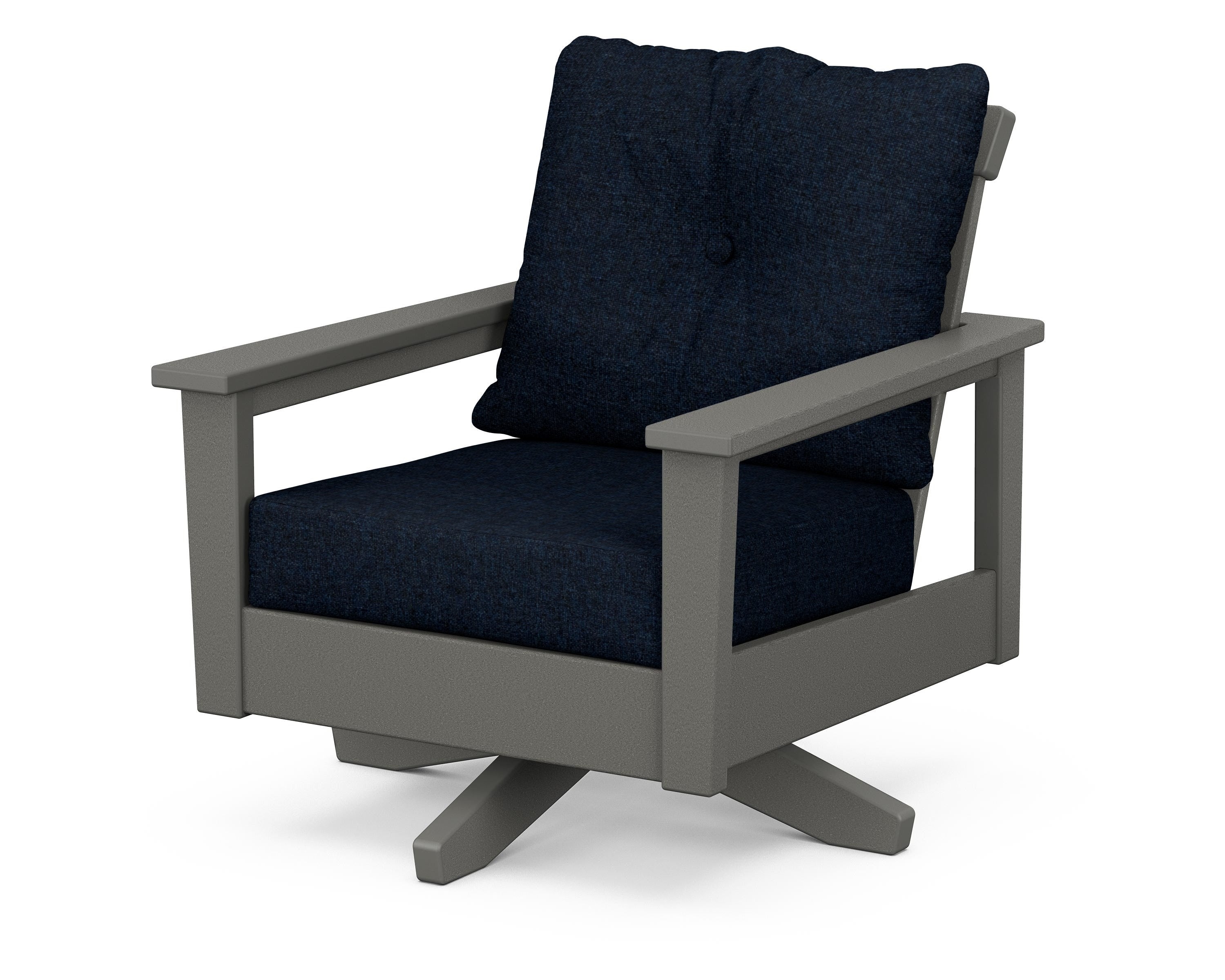 POLYWOOD® Prescott Deep Seating Swivel Chair in Slate Grey / Marine Indigo