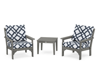 POLYWOOD® Vineyard 3-Piece Deep Seating Set in Slate Grey / Trellis Marine Indigo