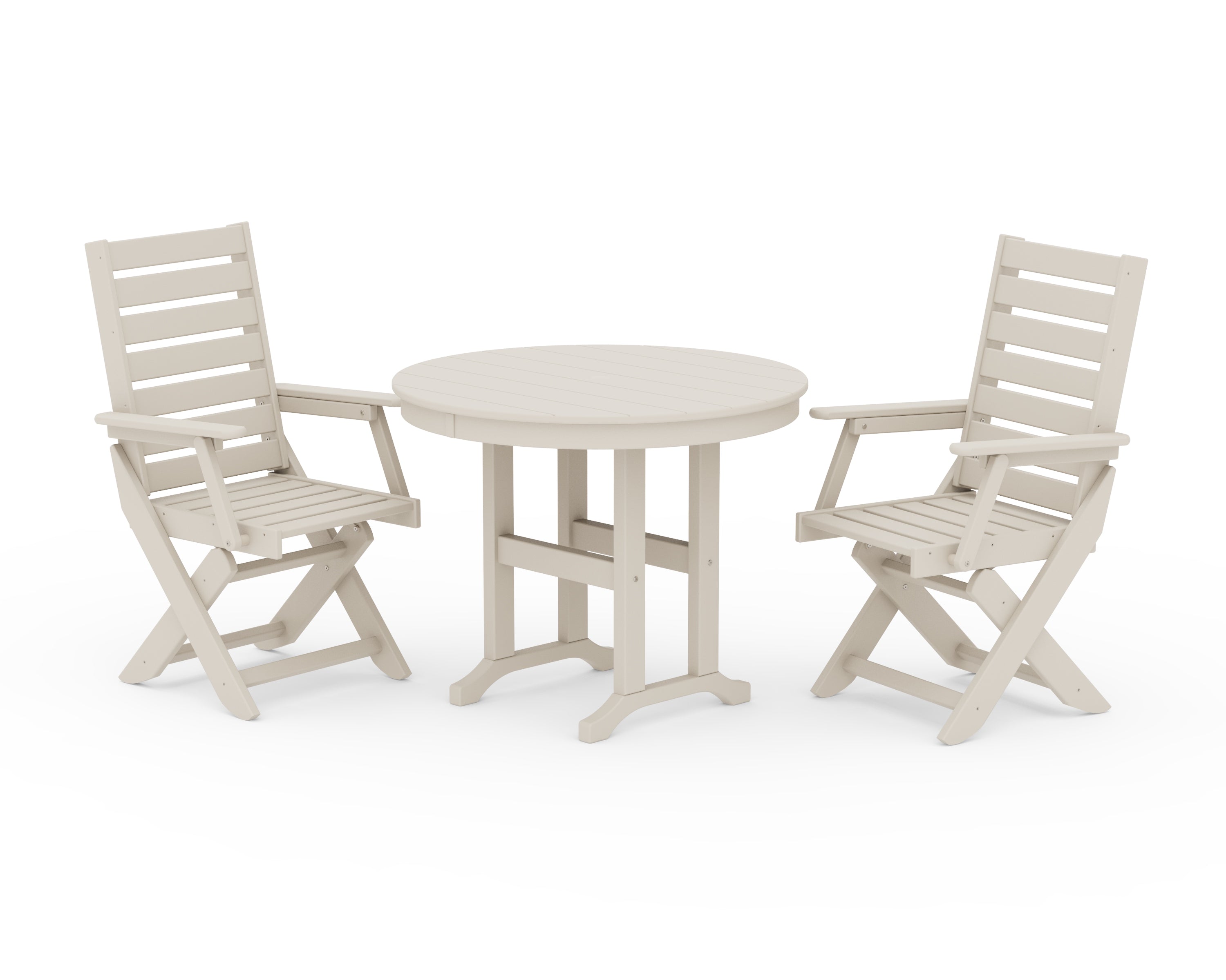 POLYWOOD® Captain Folding Chair 3-Piece Round Dining Set in Sand