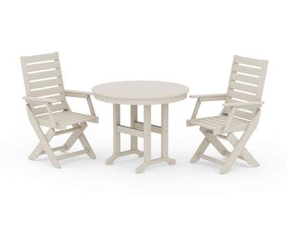 POLYWOOD® Captain Folding Chair 3-Piece Round Dining Set in Sand