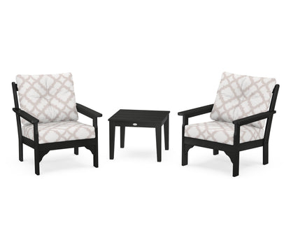 POLYWOOD® Vineyard 3-Piece Deep Seating Set in Black / Trellis Dune Burlap