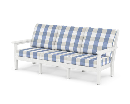 POLYWOOD® Chippendale Deep Seating Sofa in White / Buffalo Plaid Sky Blue