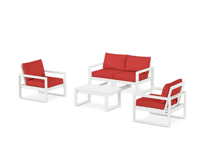 POLYWOOD® EDGE Sectional 4-Piece Deep Seating Set with Loveseat in White / Crimson Linen